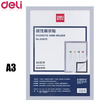 Deli 1 pcs Magnetische teken houder whiteboard opknoping zachte magnetische sterke zuigkracht A3 drukgevoelige lijm presentatie folde