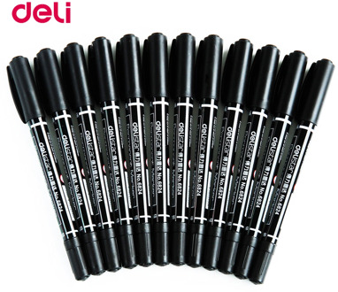Deli 12pc double head marker black blue red permanent 1.0mm and 0.5mm markers marker pens good quality durable