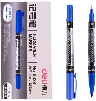 Deli 6824 3 Kleuren Dual tip Marker Pen sneldrogende permanente Art Marker voor de eyeliner metalen stof voor tekening blauw