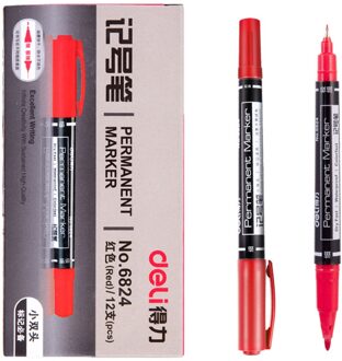 Deli 6824 3 Kleuren Dual tip Marker Pen sneldrogende permanente Art Marker voor de eyeliner metalen stof voor tekening rood