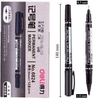 Deli 6824 3 Kleuren Dual tip Marker Pen sneldrogende permanente Art Marker voor de eyeliner metalen stof voor tekening zwart