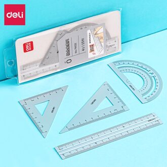Deli Aluminium Heerser Set 4 Stks/set Metalen Geometrie Wiskunde Tekening Kompas Briefpapier Heersers Wiskundige Voor School zwart