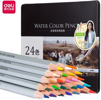 Deli Aquarel Potloden Ijzeren Doos Tekening Potlood Set Colores Profesionales Aquarelle Potloden Voor Schilderen Colouring Crayones 24 kleuren iron doos