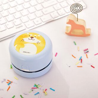Deli Draagbare Mini Bureau Stofzuiger Leuke Patroon Student Desktop Cleaner Dust Collecter Voor Kantoor Diy Briefpapier Accessoires licht blauw