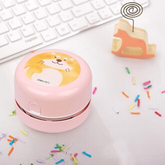 Deli Draagbare Mini Bureau Stofzuiger Leuke Patroon Student Desktop Cleaner Dust Collecter Voor Kantoor Diy Briefpapier Accessoires roze