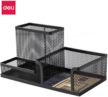 Deli E 9175 Mesh Desk Organizer 3 Comp. Pen Houders Pen Stand