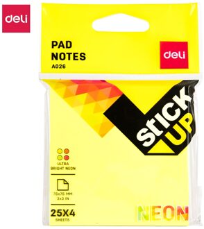 Deli EA02602 Pad Notities 3 "* 3" Sticky Notes 4 Neon Kleuren Memo Pads Post Het Sterke Lijm 4*25 Vellen Kantoor Schoolbenodigdheden
