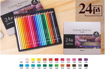 Deli Vette Kleurpotlood Set 24/36/48/72 Kleuren Olieverf Tekening Art Supplies Voor Schrijven Tekening Lapis de Cor Art Supplies 24 kleuren
