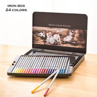 Deli Water Kleur Potlood Set 24/36/48/72 Kleuren Oplosbare Potlood Voor Tekening Schilderen Schets Tin ijzer/Papier Box Art Schoolbenodigdheden 24stk iron doos