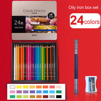 Deli Water Oplosbare Kleuren Potlood Tin Box Set 24/36/48/72 Kleur Student Professionele Schets Tekening Potlood Oily 24 kleuren