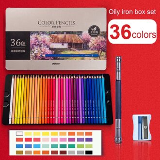 Deli Water Oplosbare Kleuren Potlood Tin Box Set 24/36/48/72 Kleur Student Professionele Schets Tekening Potlood Oily 36 kleuren