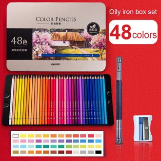 Deli Water Oplosbare Kleuren Potlood Tin Box Set 24/36/48/72 Kleur Student Professionele Schets Tekening Potlood Oily 48 kleuren