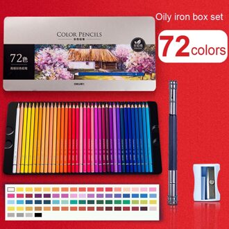 Deli Water Oplosbare Kleuren Potlood Tin Box Set 24/36/48/72 Kleur Student Professionele Schets Tekening Potlood Oily 72 kleuren