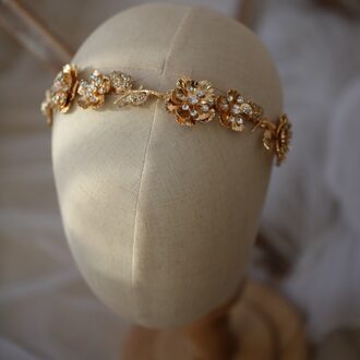 Delicate Goud Kleur Bloemen Vrouwen Crown Bruiloft Haar Tiara Crystal Bruids Hoofddeksel Handgemaakte Vintage Haarband Licht Geel Goud Kleur