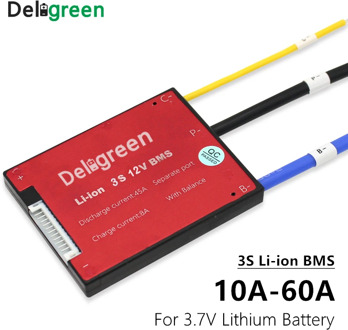 Deligreen 3S 10A 15A 20A 30A 40A 50A 60A 12V PCM/PCB/BMS for lithium battery pack 3.7V Rated 18650 Lithion Ion Battery Pack