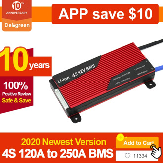 Deligreen BMS 4S 12V 80A 100A 120A 200A PCB BMS for 3.2V LiFePO4 battery pack 18650 Lithium Battery Pack