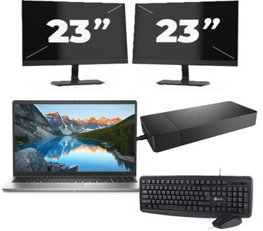 Dell Inspiron 15 3525 - AMD Ryzen 7 5825U - 15 inch - 16GB RAM - 256GB SSD - Windows 11 Home + 2x 23 inch Monitor