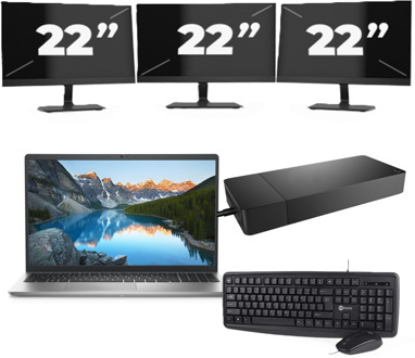 Dell Inspiron 15 3525 - AMD Ryzen 7 5825U - 15 inch - 16GB RAM - 256GB SSD - Windows 11 Home + 3x 22 inch Monitor