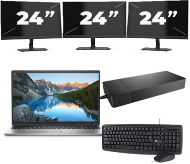 Dell Inspiron 15 3525 - AMD Ryzen 7 5825U - 15 inch - 16GB RAM - 256GB SSD - Windows 11 Home + 3x 24 inch Monitor