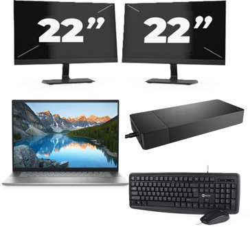 Dell Inspiron 16 5625 - AMD Ryzen 7 5825U - 16 inch - 16GB RAM - 256GB SSD - Windows 11 Home + 2x 22 inch Monitor