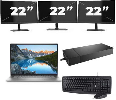 Dell Inspiron 16 5625 - AMD Ryzen 7 5825U - 16 inch - 16GB RAM - 256GB SSD - Windows 11 Home + 3x 22 inch Monitor