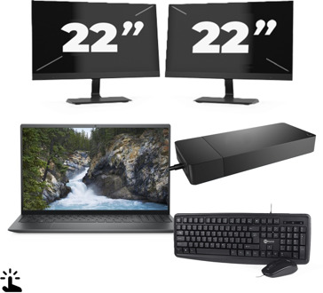 Dell Inspiron 5515 - AMD Ryzen 7 5700U - 15 inch - Touch - 16GB RAM - 256GB SSD - Windows 11 Home + 2x 22 inch Monitor