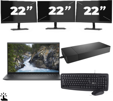 Dell Inspiron 5515 - AMD Ryzen 7 5700U - 15 inch - Touch - 16GB RAM - 256GB SSD - Windows 11 Home + 3x 22 inch Monitor