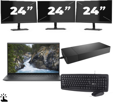 Dell Inspiron 5515 - AMD Ryzen 7 5700U - 15 inch - Touch - 16GB RAM - 256GB SSD - Windows 11 Home + 3x 24 inch Monitor