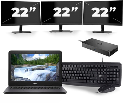 Dell Latitude 3310 - Intel Core i3-8e Generatie - 13 inch - 8GB RAM - 256GB SSD - Windows 11 + 3x 22 inch Monitor