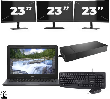Dell Latitude 3310 - Intel Core i3-8e Generatie - 13 inch - Touch - 8GB RAM - 256GB SSD - Windows 11 Home + 3x 23 inch Monitor