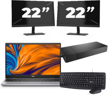 Dell Latitude 3320 - Intel Core i3-11e Generatie - 14 inch - 4GB RAM - 256GB SSD - Windows 11 Home + 2x 22 inch Monitor