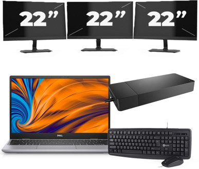 Dell Latitude 3320 - Intel Core i3-11e Generatie - 14 inch - 4GB RAM - 256GB SSD - Windows 11 Home + 3x 22 inch Monitor