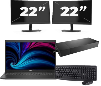 Dell Latitude 3520 - Intel Core i5-11e Generatie - 15 inch - 16GB RAM - 256GB SSD - Windows 11 Home + 2x 22 inch Monitor
