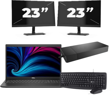 Dell Latitude 3520 - Intel Core i5-11e Generatie - 15 inch - 16GB RAM - 256GB SSD - Windows 11 Home + 2x 23 inch Monitor