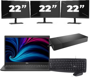 Dell Latitude 3520 - Intel Core i5-11e Generatie - 15 inch - 16GB RAM - 256GB SSD - Windows 11 Home + 3x 22 inch Monitor