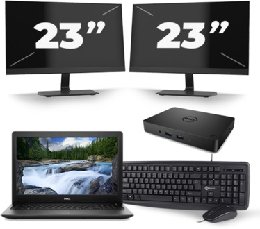 Dell Latitude 3590 - Intel Core i5-8e Generatie - 15 inch - 16GB RAM - 256GB SSD - Windows 11 + 2x 23 inch Monitor