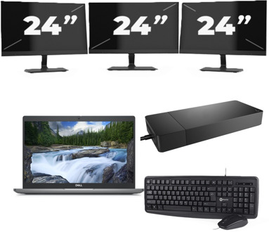 Dell Latitude 5340 - Intel Core i3-13e Generatie - 13 inch - 8GB RAM - 256GB SSD - Windows 11 Home + 3x 24 inch Monitor