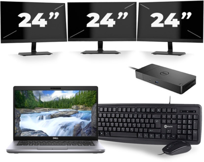 Dell Latitude 5411 - Intel Core i7-10e Generatie - 14 inch - 16GB RAM - 256GB SSD - Windows 11 + 3x 24 inch Monitor