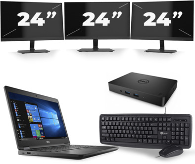 Dell Latitude 5480 - Intel Core i3-7e Generatie - 14 inch - 8GB RAM - 256GB SSD - Windows 11 + 3x 24 inch Monitor