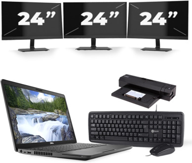 Dell Latitude 5500 - Intel Core i5-8e Generatie - 15 inch - 16GB RAM - 256GB SSD - Windows 11 + 3x 24 inch Monitor