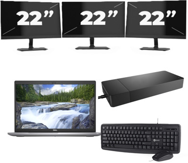 Dell Latitude 5520 - Intel Core i7-11e Generatie - 15 inch - 16GB RAM - 256GB SSD - Windows 11 Home + 3x 22 inch Monitor