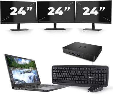 Dell Latitude 7300 - Intel Core i5-8e Generatie - 13 inch - 16GB RAM - 256GB SSD - Windows 11 + 3x 24 inch Monitor