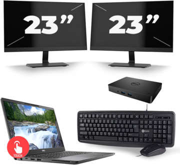 Dell Latitude 7300 - Intel Core i5-8e Generatie - 13 inch - Touch - 16GB RAM - 256GB SSD - Windows 11 Home + 2x 23 inch Monitor