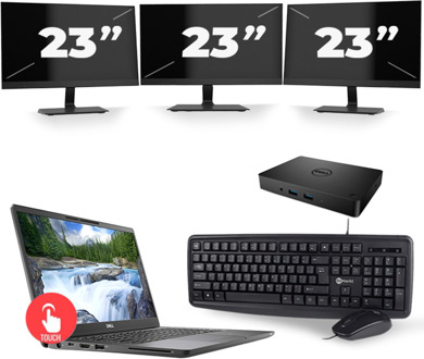 Dell Latitude 7300 - Intel Core i5-8e Generatie - 13 inch - Touch - 16GB RAM - 256GB SSD - Windows 11 Home + 3x 23 inch Monitor