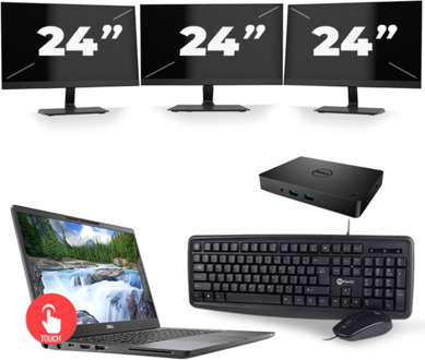 Dell Latitude 7300 - Intel Core i5-8e Generatie - 13 inch - Touch - 16GB RAM - 256GB SSD - Windows 11 Home + 3x 24 inch Monitor
