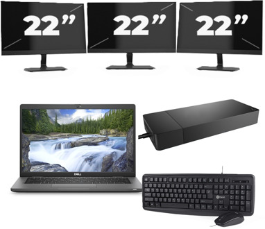 Dell Latitude 7330 - Intel Core i5-12e Generatie - 13 inch - 16GB RAM - 256GB SSD - Windows 11 Home + 3x 22 inch Monitor
