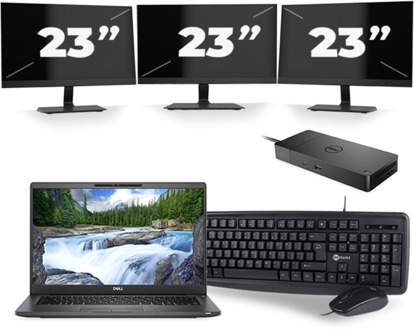 Dell Latitude 7400 - Intel Core i5-8e Generatie - 14 inch - 16GB RAM - 256GB SSD - Windows 11 + 3x 23 inch Monitor