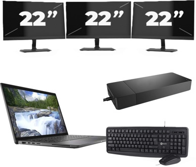 Dell Latitude 7410 - Intel Core i5-10e Generatie - 14 inch - 16GB RAM - 256GB SSD - Windows 11 Home + 3x 22 inch Monitor