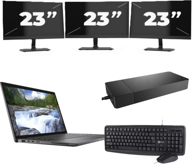Dell Latitude 7410 - Intel Core i5-10e Generatie - 14 inch - 16GB RAM - 256GB SSD - Windows 11 Home + 3x 23 inch Monitor