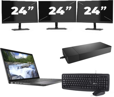 Dell Latitude 7410 - Intel Core i5-10e Generatie - 14 inch - 16GB RAM - 256GB SSD - Windows 11 Home + 3x 24 inch Monitor